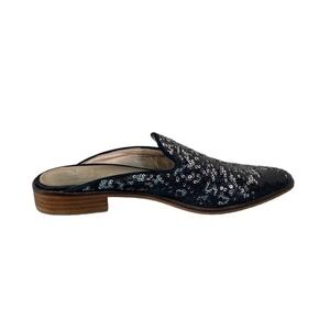 Shellys London Mule Loafers Shoes Sequin Pointed Toe Black Silver Sparkle Sz 36